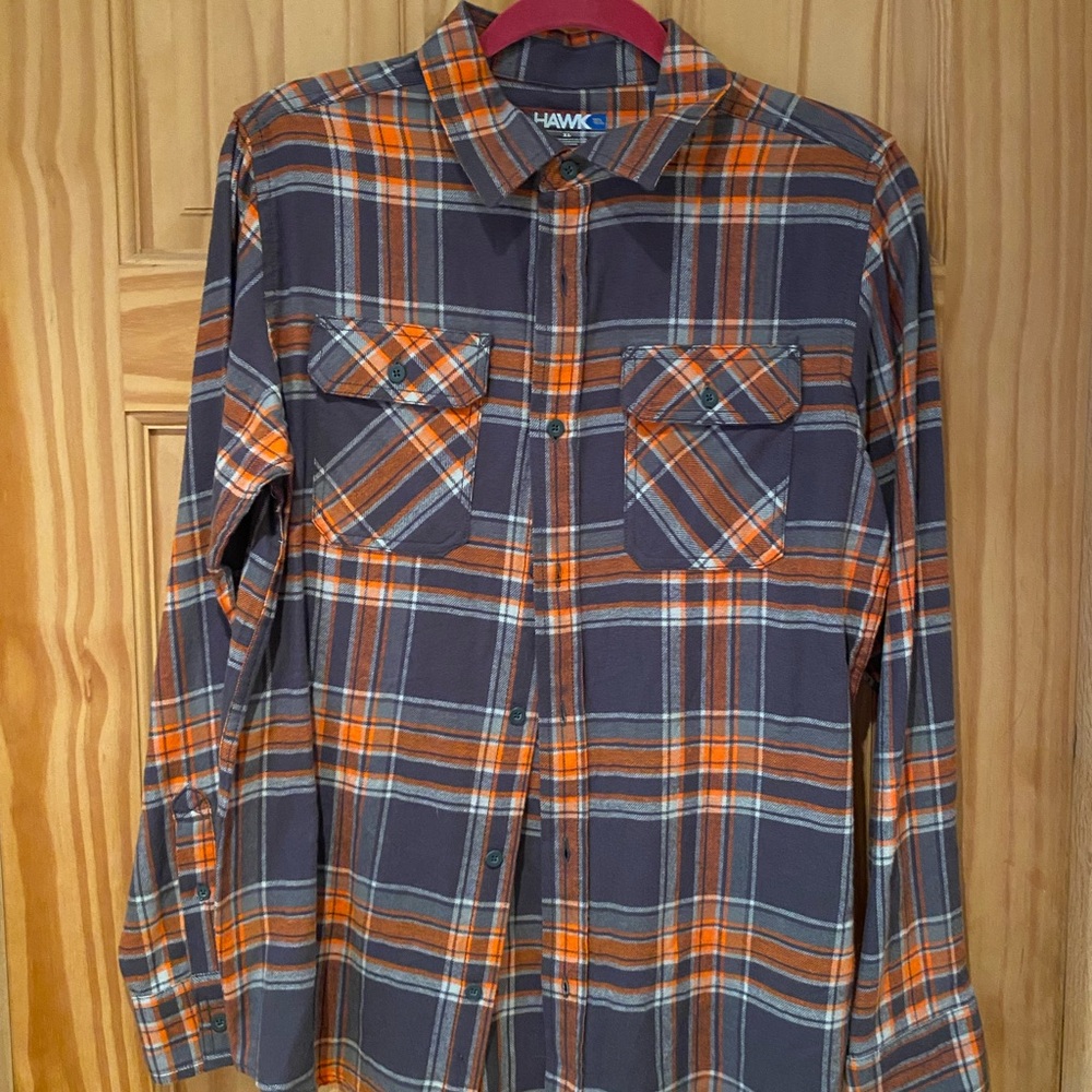 Tony Hawk Men's Gray and Orange Plaid Shirt
